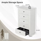 Comodino a 5 cassetti bianco, in MDF, contenitore monoposto