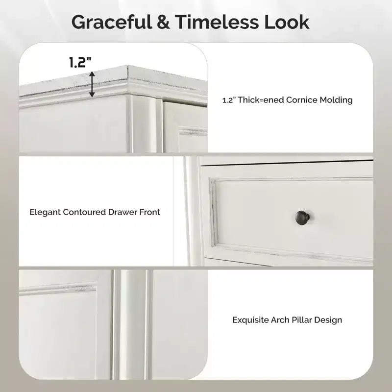 Comodino a 5 cassetti bianco, in MDF, contenitore monoposto