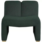 Poltrona in tessuto bouclé verde, gambe dorate, 1 posto