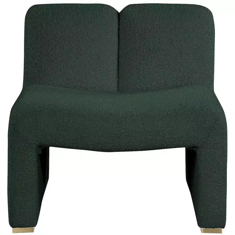 Poltrona in tessuto bouclé verde, gambe dorate, 1 posto