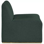 Poltrona in tessuto bouclé verde, gambe dorate, 1 posto