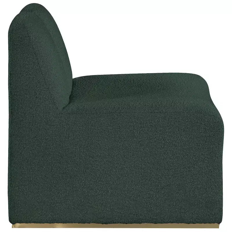 Poltrona in tessuto bouclé verde, gambe dorate, 1 posto