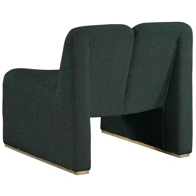 Poltrona in tessuto bouclé verde, gambe dorate, 1 posto