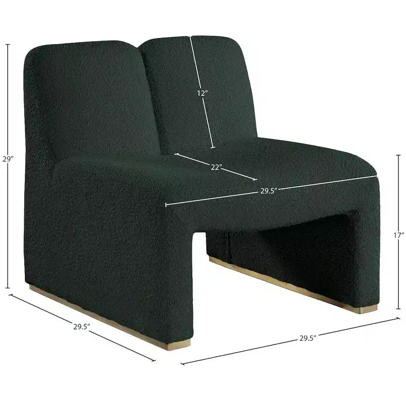 Poltrona in tessuto bouclé verde, gambe dorate, 1 posto