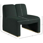 Poltrona in tessuto bouclé verde, gambe dorate, 1 posto