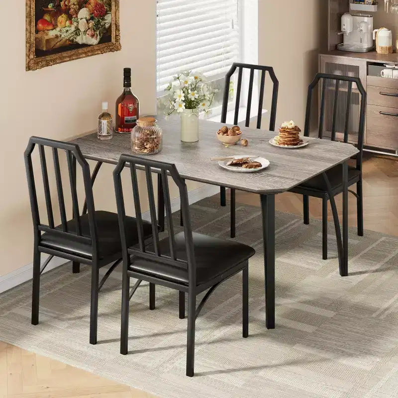 Set tavolo da pranzo quadrato grigio / colore retrò, sedie imbottite, 3 o 5 posti