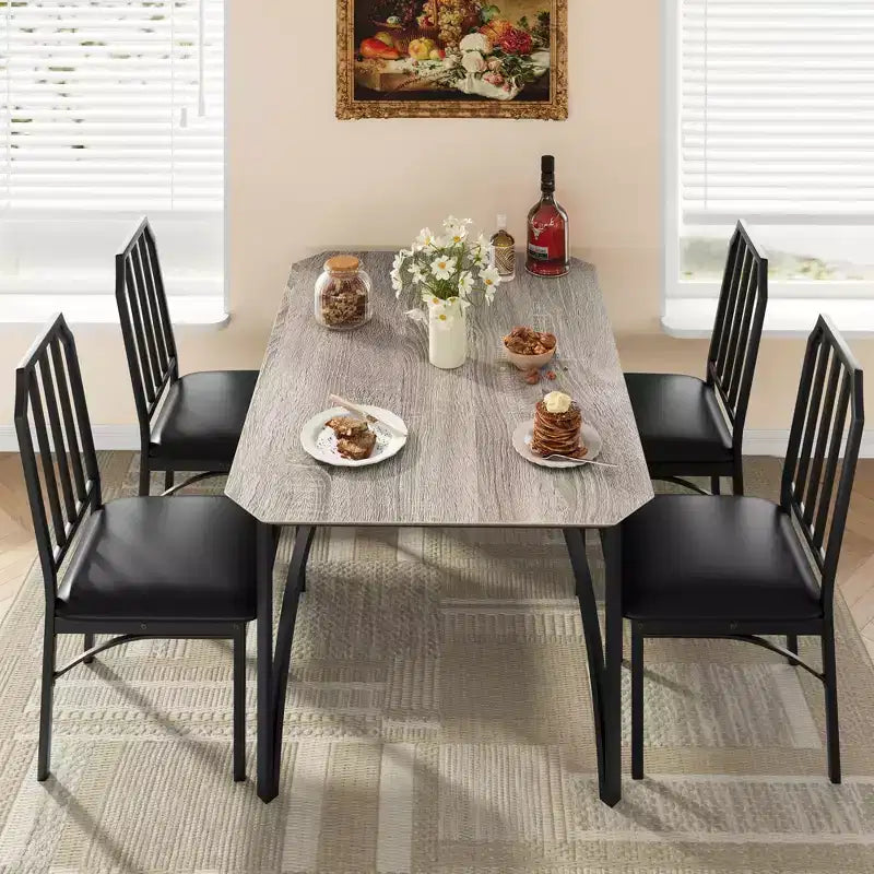 Set tavolo da pranzo quadrato grigio / colore retrò, sedie imbottite, 3 o 5 posti