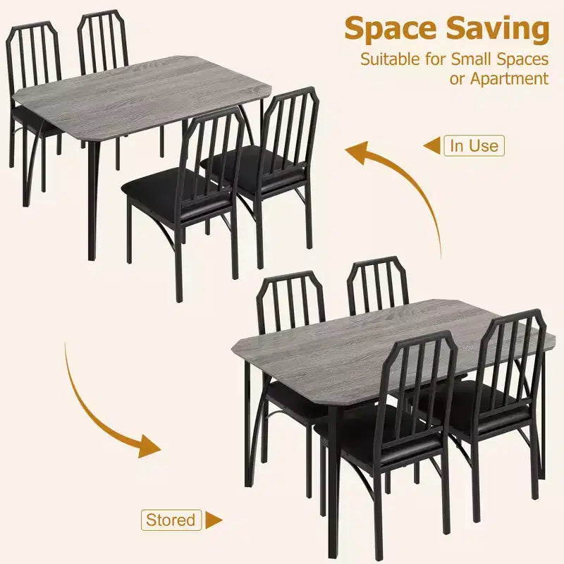 Set tavolo da pranzo quadrato grigio / colore retrò, sedie imbottite, 3 o 5 posti