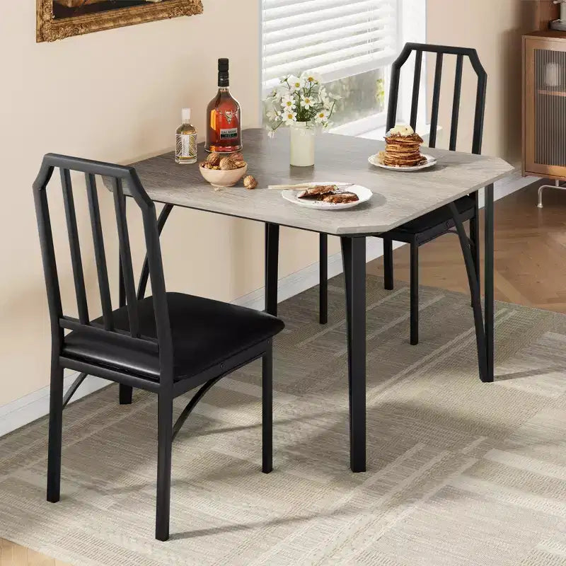 Set tavolo da pranzo quadrato grigio / colore retrò, sedie imbottite, 3 o 5 posti