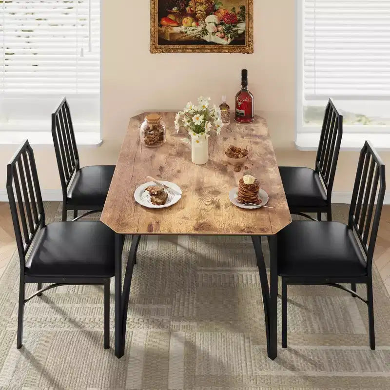 Set tavolo da pranzo quadrato grigio / colore retrò, sedie imbottite, 3 o 5 posti