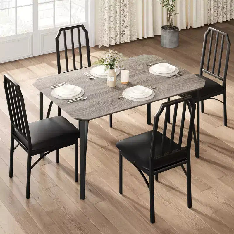 Set tavolo da pranzo quadrato grigio / colore retrò, sedie imbottite, 3 o 5 posti