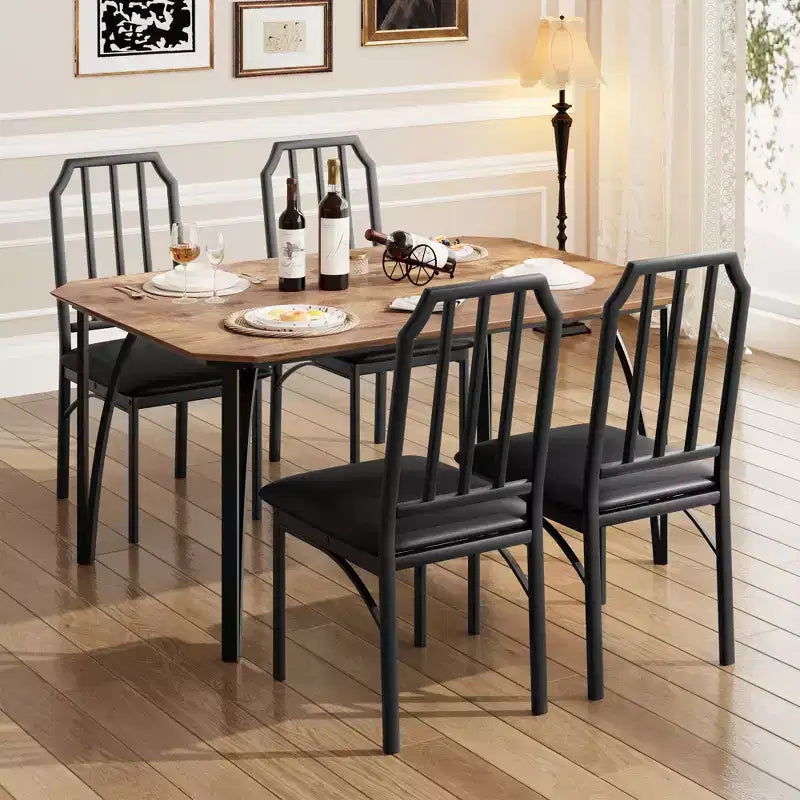 Set tavolo da pranzo quadrato grigio / colore retrò, sedie imbottite, 3 o 5 posti