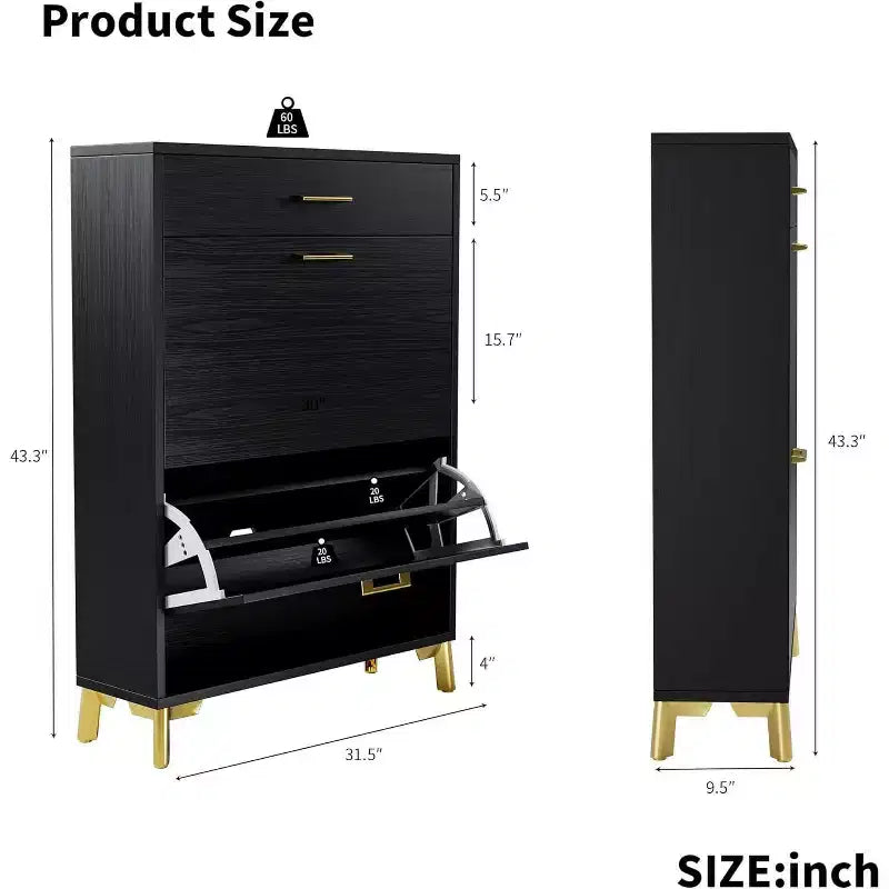Scarpiera Slim con Anta a Ribalta, Nera / Grigia / Rossa, 2 Cassetti + Vassoio Superiore, Contiene 15 Paia, Uso Individuale