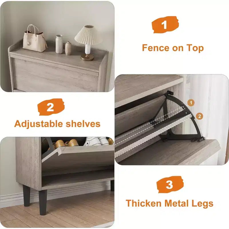 Bianco antico / Nero / Grigio / Legno naturale | Scarpiera a ribalta | Contiene fino a 24 paia | Per nuclei familiari di 1–2 persone