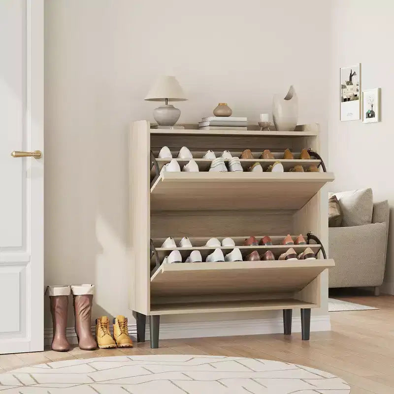 Bianco antico / Nero / Grigio / Legno naturale | Scarpiera a ribalta | Contiene fino a 24 paia | Per nuclei familiari di 1–2 persone
