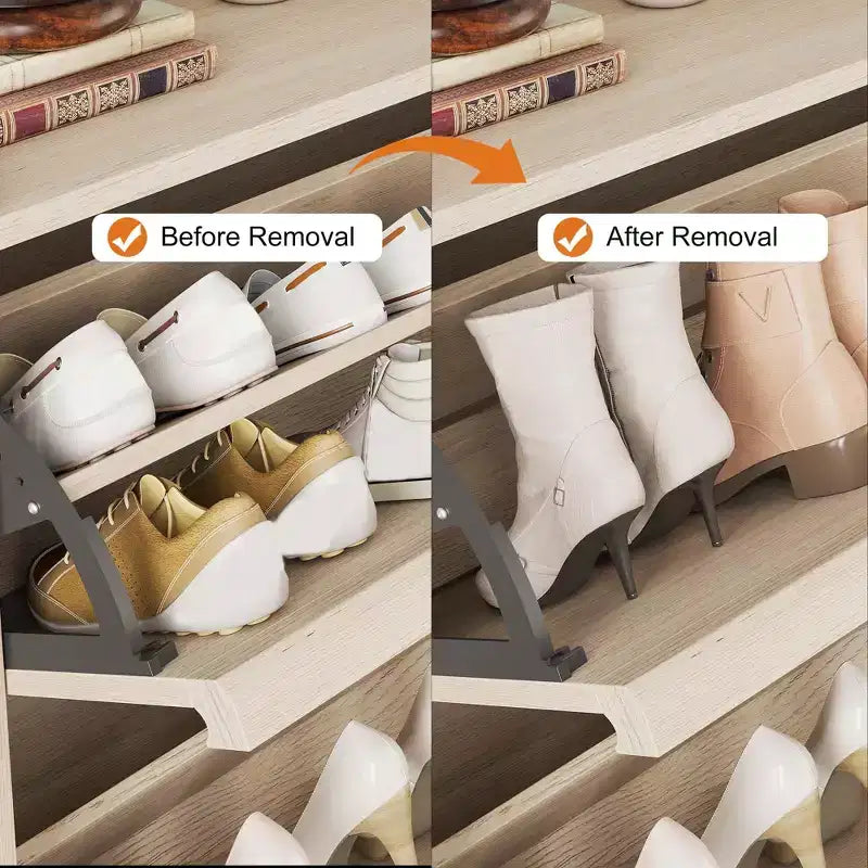 Bianco antico / Nero / Grigio / Legno naturale | Scarpiera a ribalta | Contiene fino a 24 paia | Per nuclei familiari di 1–2 persone
