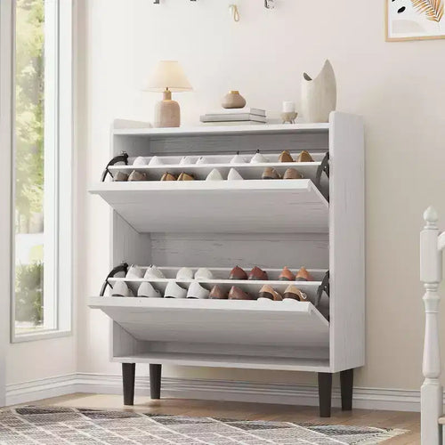 Wooden Shoe Cabinet with 2 Flip Drawers with Adjustable Shelf for Entryway, Hallway, Living Room