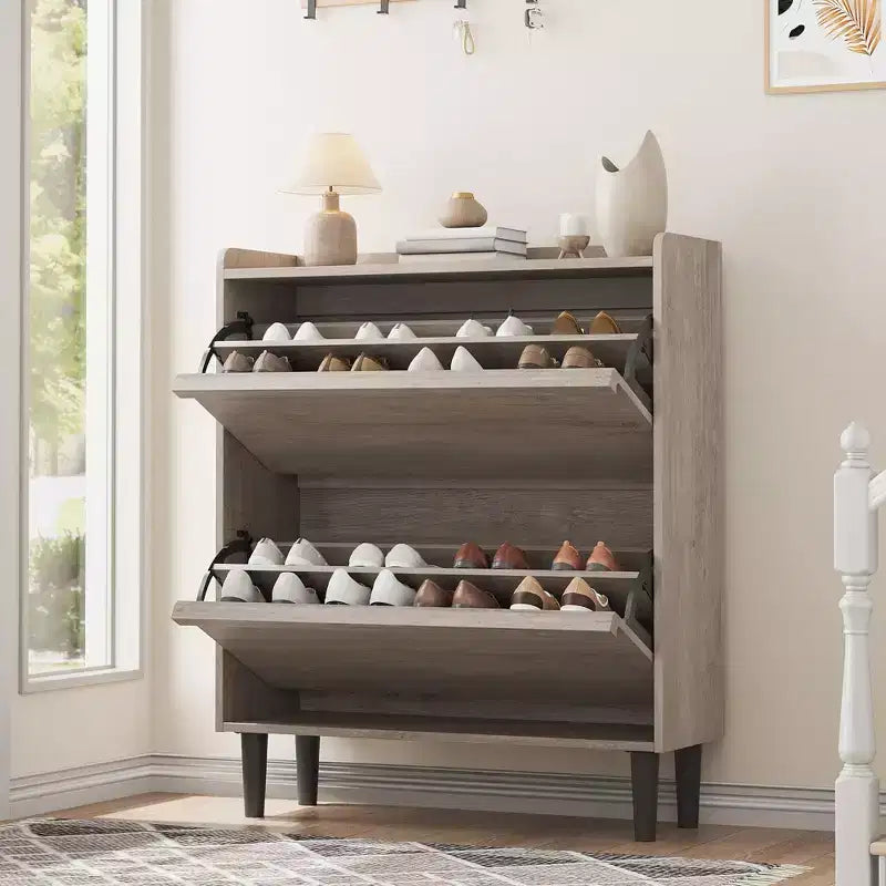 Bianco antico / Nero / Grigio / Legno naturale | Scarpiera a ribalta | Contiene fino a 24 paia | Per nuclei familiari di 1–2 persone