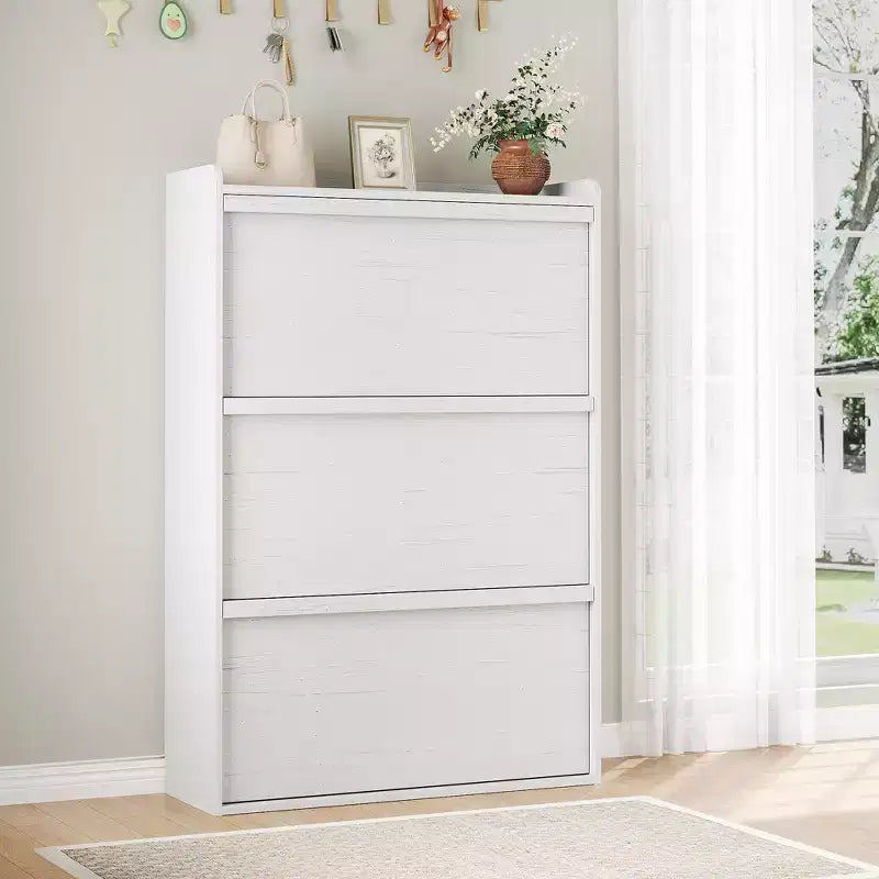 Bianco antico / Nero / Grigio / Legno naturale | Scarpiera a ribalta | Contiene fino a 24 paia | Per nuclei familiari di 1–2 persone