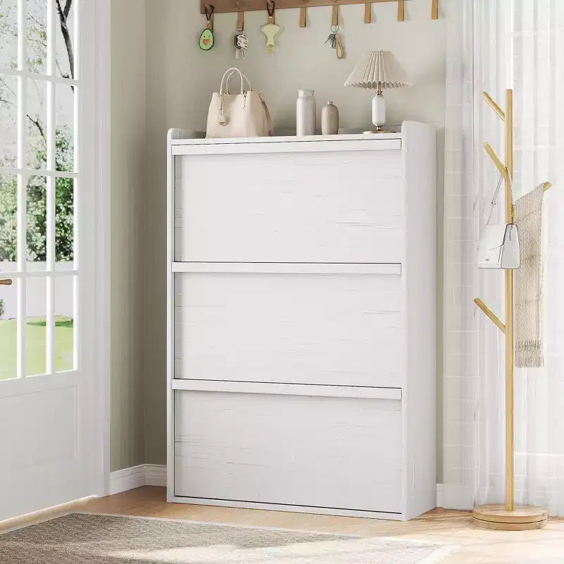 Bianco antico / Nero / Grigio / Legno naturale | Scarpiera a ribalta | Contiene fino a 24 paia | Per nuclei familiari di 1–2 persone