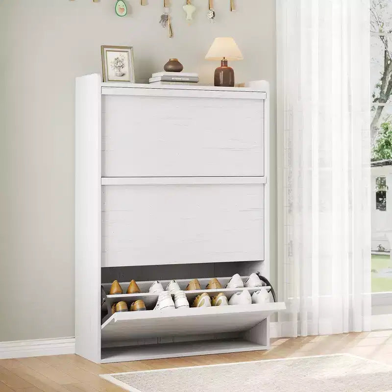 Bianco antico / Nero / Grigio / Legno naturale | Scarpiera a ribalta | Contiene fino a 24 paia | Per nuclei familiari di 1–2 persone