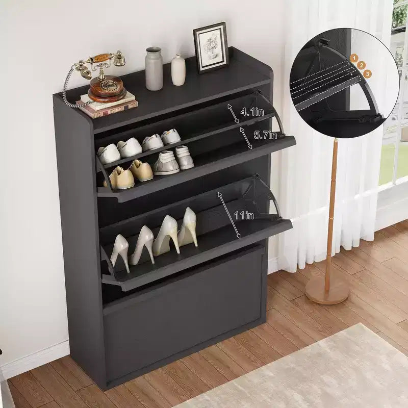 Bianco antico / Nero / Grigio / Legno naturale | Scarpiera a ribalta | Contiene fino a 24 paia | Per nuclei familiari di 1–2 persone