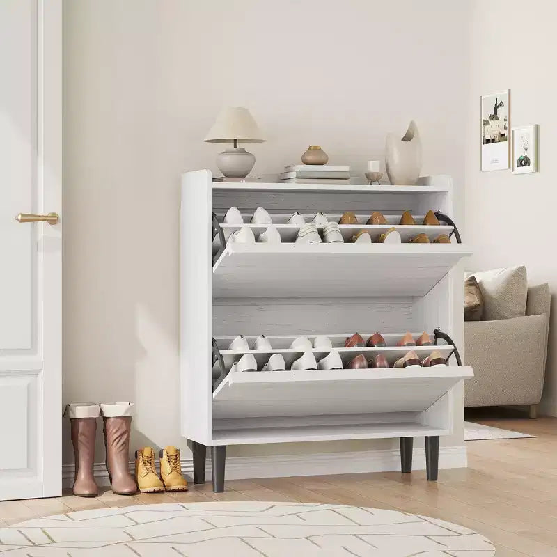 Bianco antico / Nero / Grigio / Legno naturale | Scarpiera a ribalta | Contiene fino a 24 paia | Per nuclei familiari di 1–2 persone