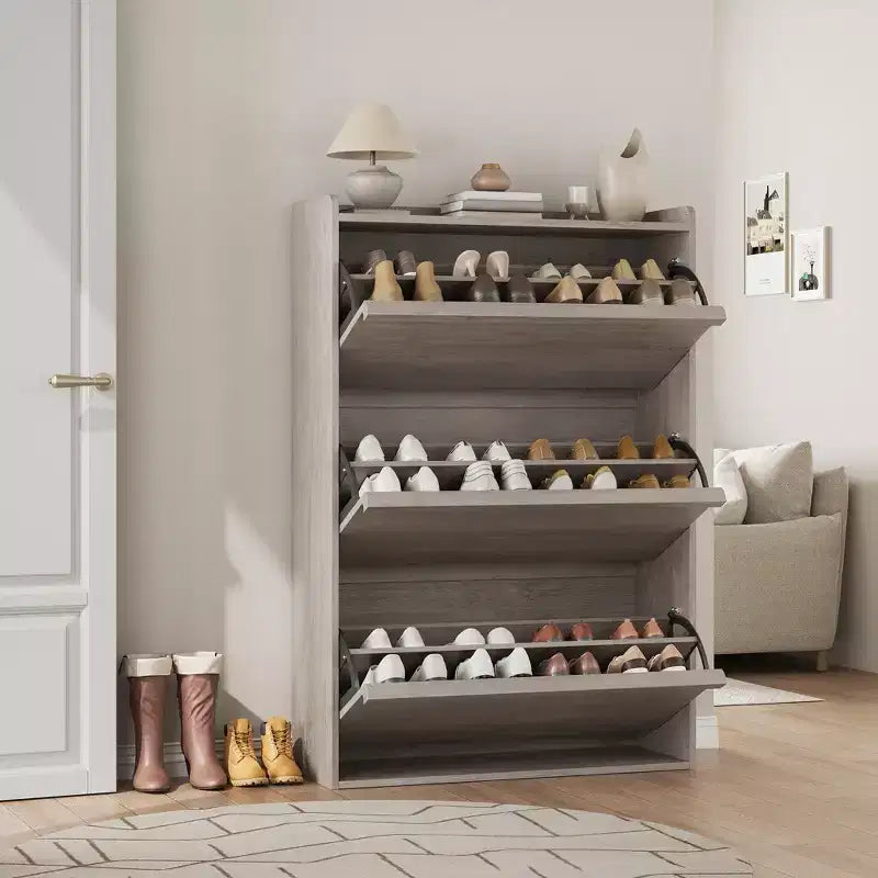 Bianco antico / Nero / Grigio / Legno naturale | Scarpiera a ribalta | Contiene fino a 24 paia | Per nuclei familiari di 1–2 persone