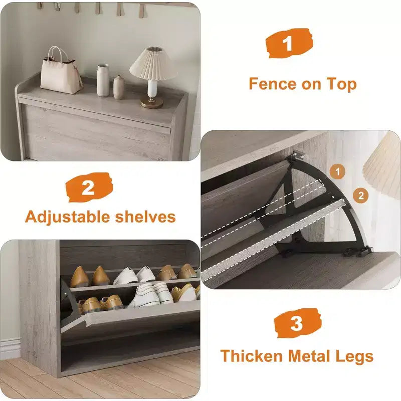 Bianco antico / Nero / Grigio / Legno naturale | Scarpiera a ribalta | Contiene fino a 24 paia | Per nuclei familiari di 1–2 persone