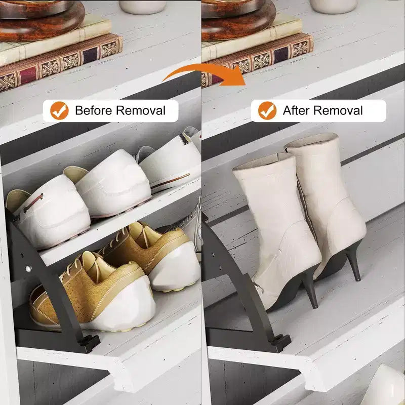 Bianco antico / Nero / Grigio / Legno naturale | Scarpiera a ribalta | Contiene fino a 24 paia | Per nuclei familiari di 1–2 persone