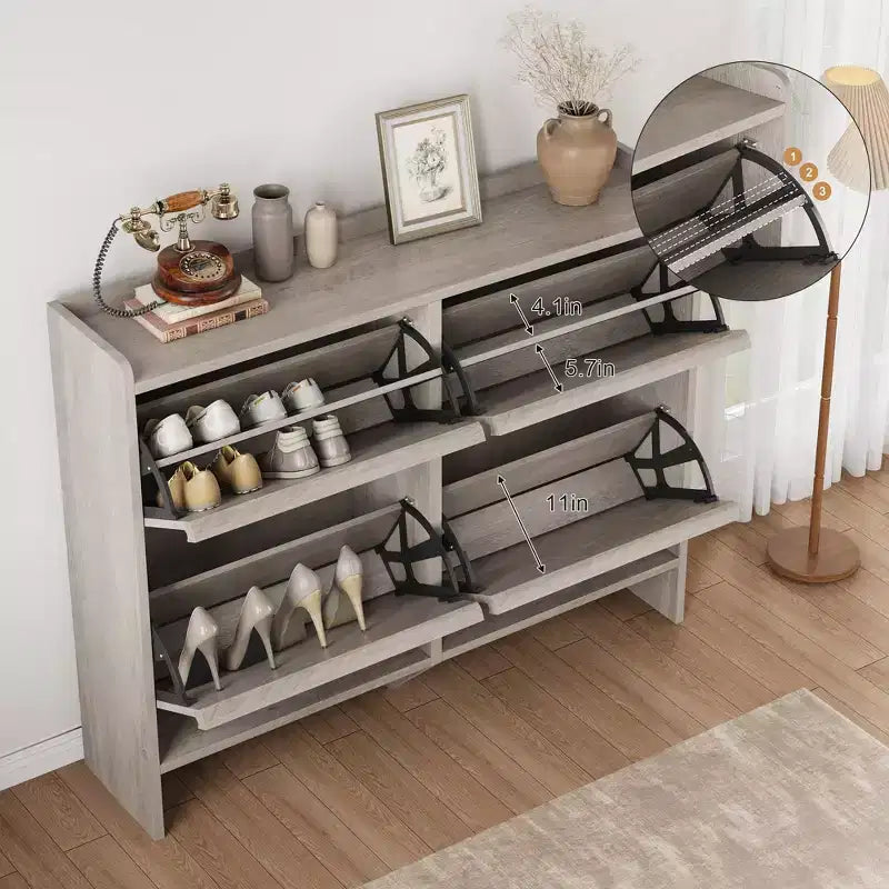Bianco antico / Nero / Grigio / Legno naturale | Scarpiera a ribalta | Contiene fino a 24 paia | Per nuclei familiari di 1–2 persone