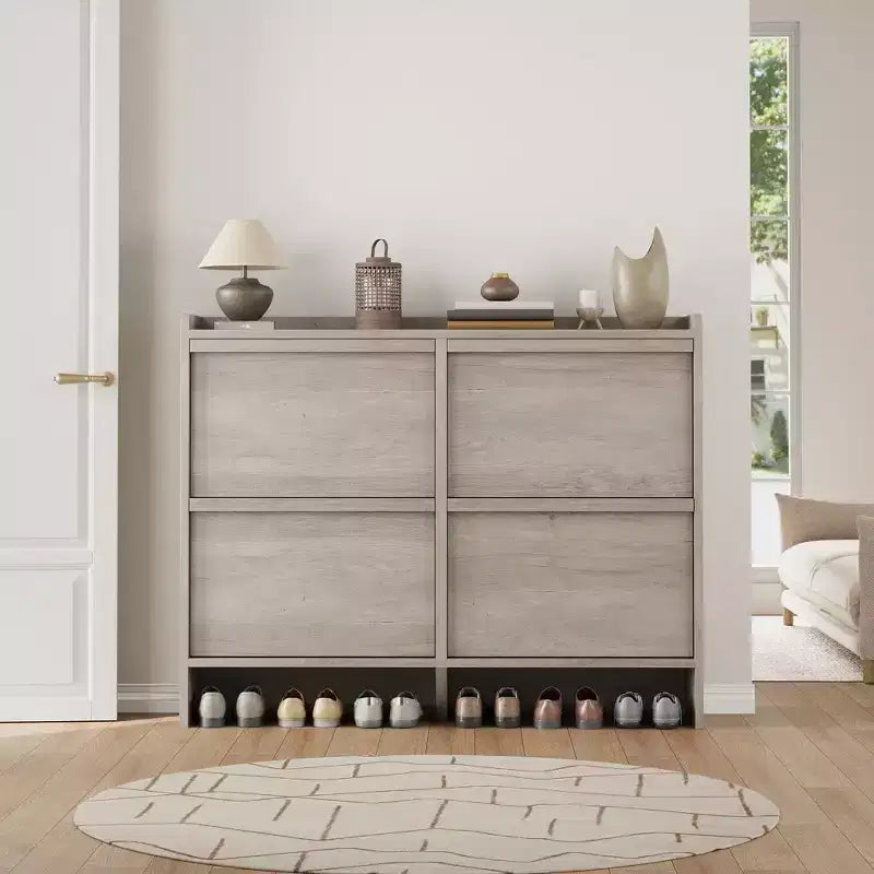 Bianco antico / Nero / Grigio / Legno naturale | Scarpiera a ribalta | Contiene fino a 24 paia | Per nuclei familiari di 1–2 persone