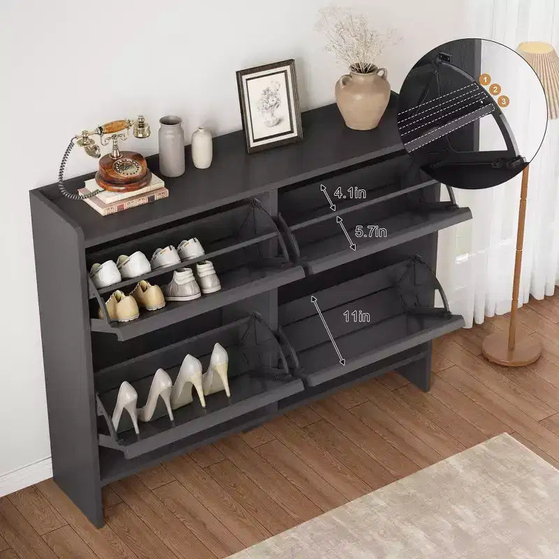 Bianco antico / Nero / Grigio / Legno naturale | Scarpiera a ribalta | Contiene fino a 24 paia | Per nuclei familiari di 1–2 persone