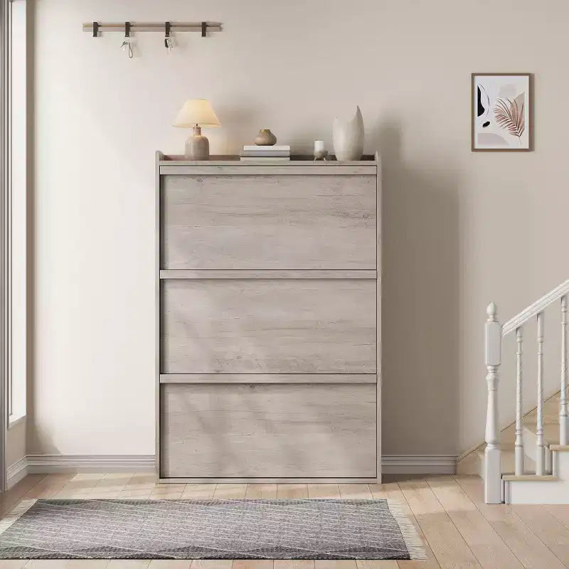 Bianco antico / Nero / Grigio / Legno naturale | Scarpiera a ribalta | Contiene fino a 24 paia | Per nuclei familiari di 1–2 persone