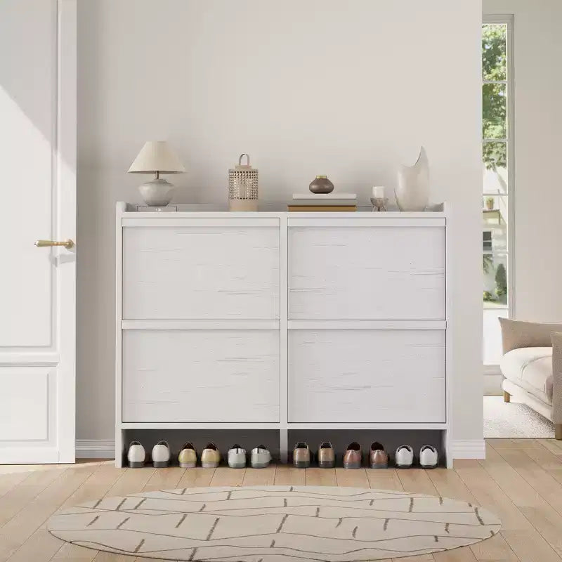 Bianco antico / Nero / Grigio / Legno naturale | Scarpiera a ribalta | Contiene fino a 24 paia | Per nuclei familiari di 1–2 persone