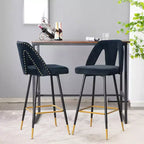Sgabello da bancone senza braccioli in velluto nero, schienale basso, set da 2