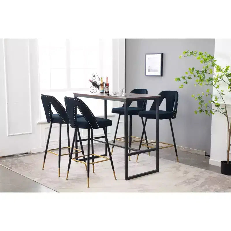 Sgabello da bancone senza braccioli in velluto nero, schienale basso, set da 2