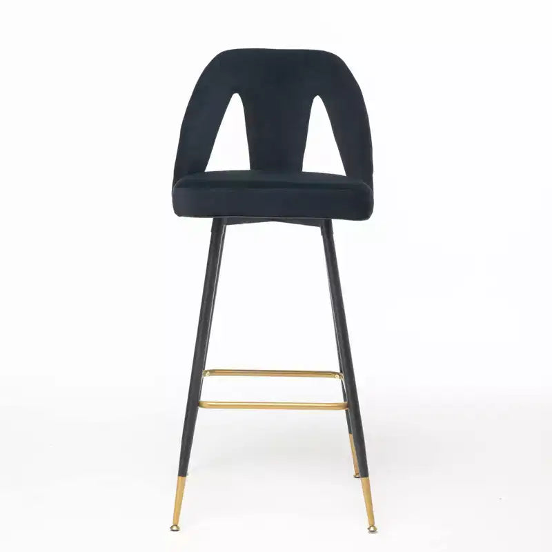Sgabello da bancone senza braccioli in velluto nero, schienale basso, set da 2