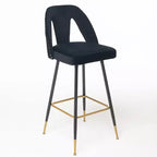 Sgabello da bancone senza braccioli in velluto nero, schienale basso, set da 2