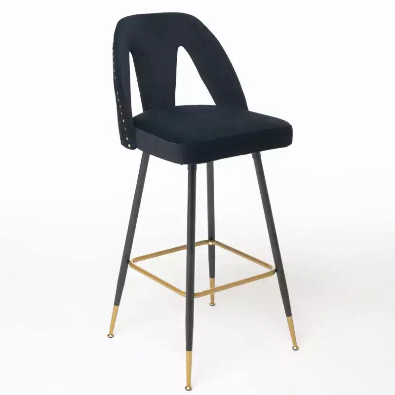 Sgabello da bancone senza braccioli in velluto nero, schienale basso, set da 2