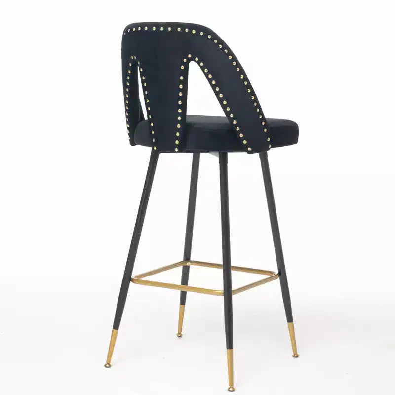 Sgabello da bancone senza braccioli in velluto nero, schienale basso, set da 2