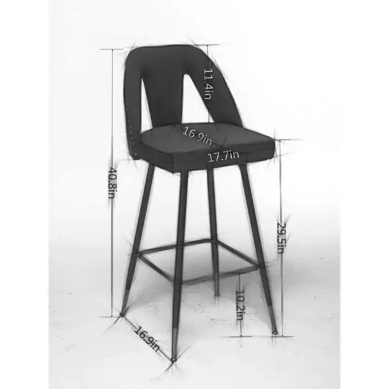 Sgabello da bancone senza braccioli in velluto nero, schienale basso, set da 2