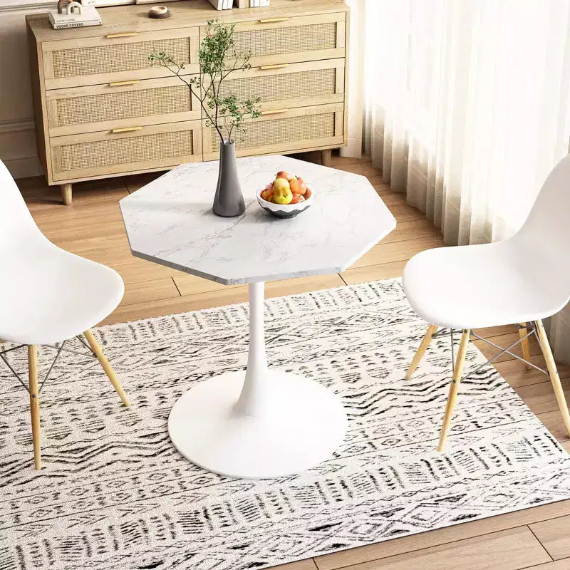 Tavolino ottagonale in marmo nero / bianco / marmo bianco, stile piedistallo di metà secolo, singolo, 80 cm
