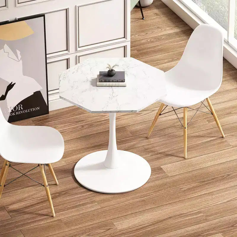 Tavolino ottagonale in marmo nero / bianco / marmo bianco, stile piedistallo di metà secolo, singolo, 80 cm
