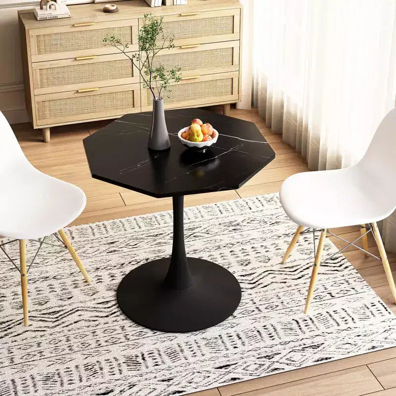 Tavolino ottagonale in marmo nero / bianco / marmo bianco, stile piedistallo di metà secolo, singolo, 80 cm