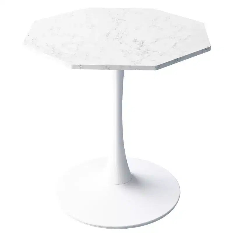 Tavolino ottagonale in marmo nero / bianco / marmo bianco, stile piedistallo di metà secolo, singolo, 80 cm