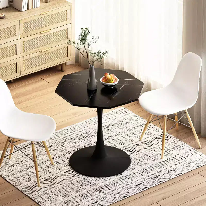 Tavolino ottagonale in marmo nero / bianco / marmo bianco, stile piedistallo di metà secolo, singolo, 80 cm