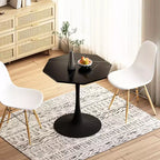 Tavolino ottagonale in marmo nero / bianco / marmo bianco, stile piedistallo di metà secolo, singolo, 80 cm