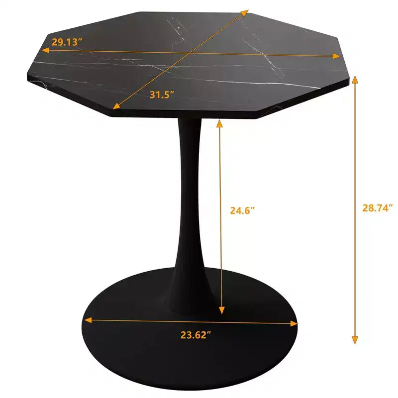 Tavolino ottagonale in marmo nero / bianco / marmo bianco, stile piedistallo di metà secolo, singolo, 80 cm