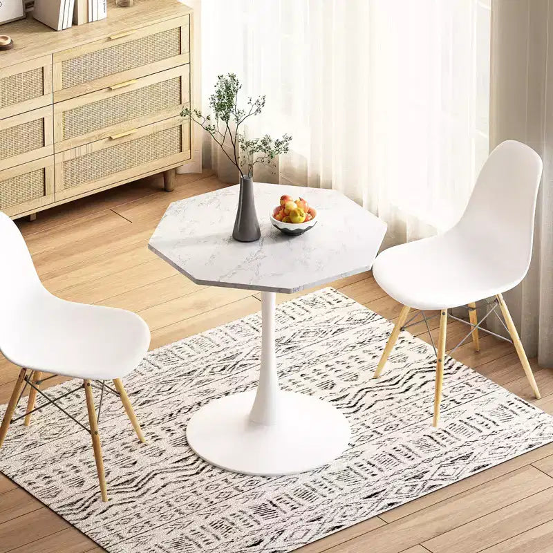 Tavolino ottagonale in marmo nero / bianco / marmo bianco, stile piedistallo di metà secolo, singolo, 80 cm